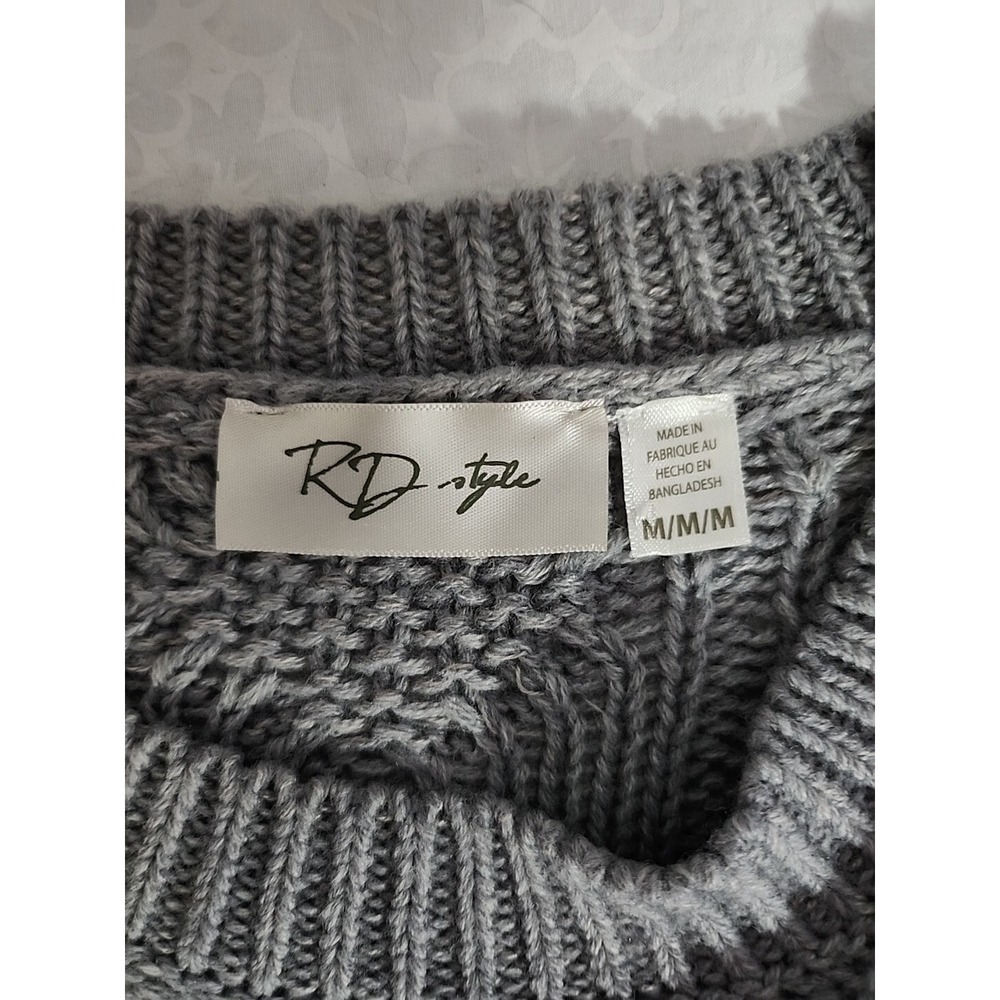RD Style Gray Cable Knit Sweater Side Snap Button Design Women's Size M - Picture 8 of 10